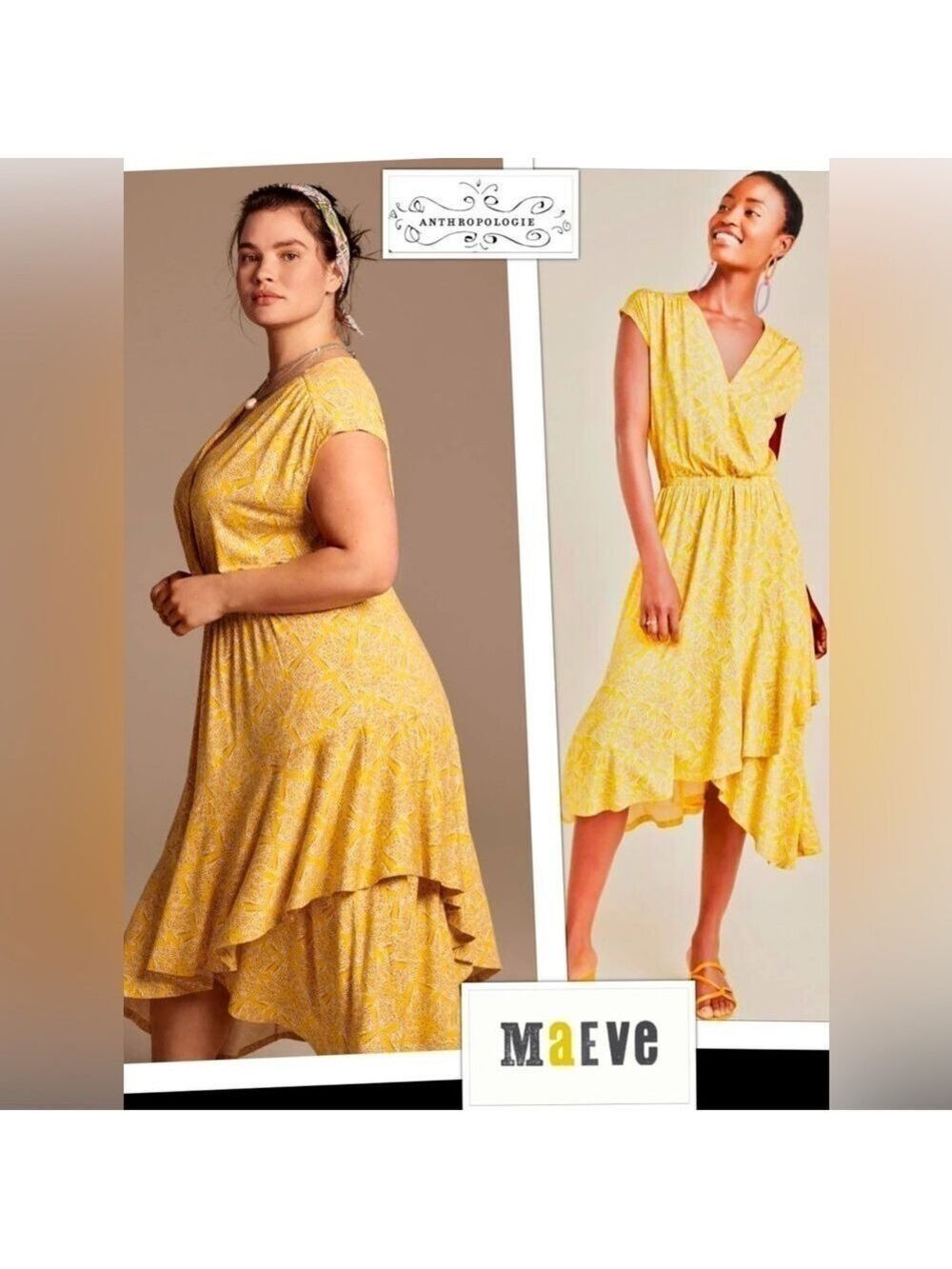 Anthropologie Maeve Size Medium Fete Midi Faux Wrap Dress Buttery Soft Viscose